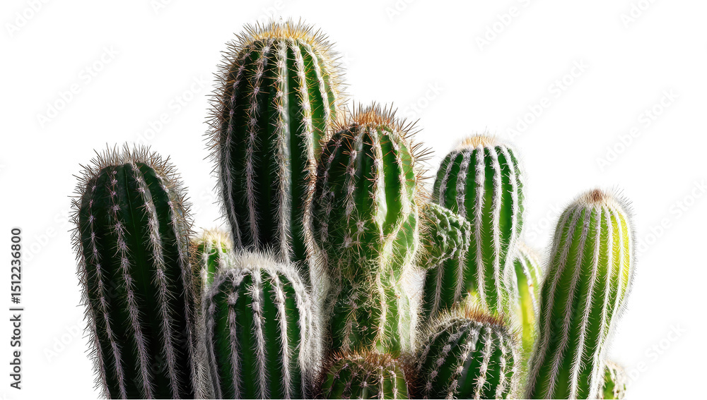 Close-up cluster of prickly cacti with green and white spines Close-up cluster of prickly cacti with green and white spines