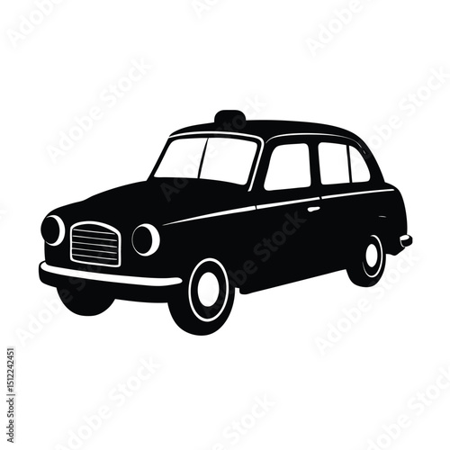 Profile Silhouette of Old Style Taxi Cab on White Background