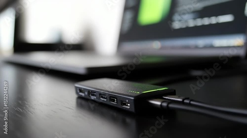 High-Quality USB Hub on Desk with Laptop in Modern Workspace