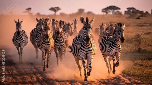 zebras in the sunset