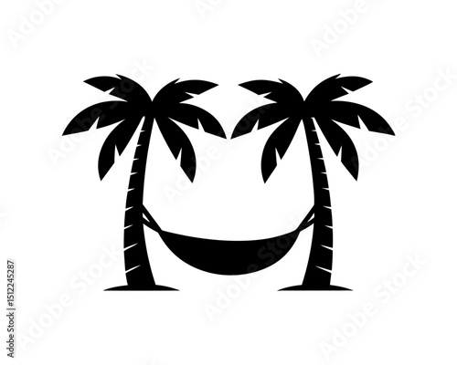 creative details Outline silhouette Hammock between two palm tree icon vector illustration