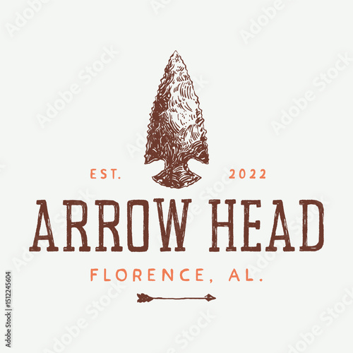 Vintage flint stone arrowhead and spearhead in hand drawn illustration style for outdoor activity related like hunting and camping logo design template