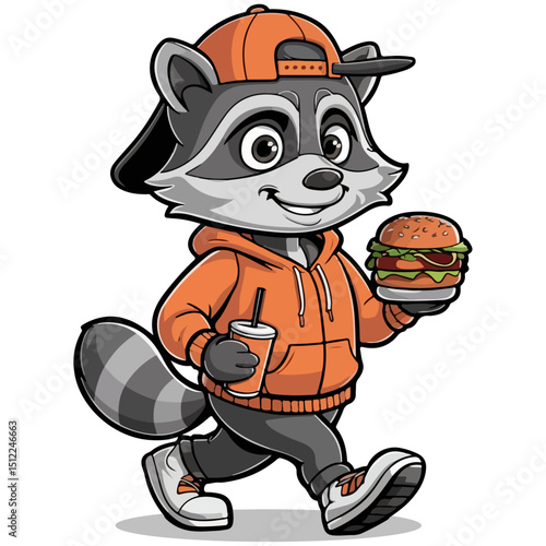 A Cool Fox walking with Burger and Soda