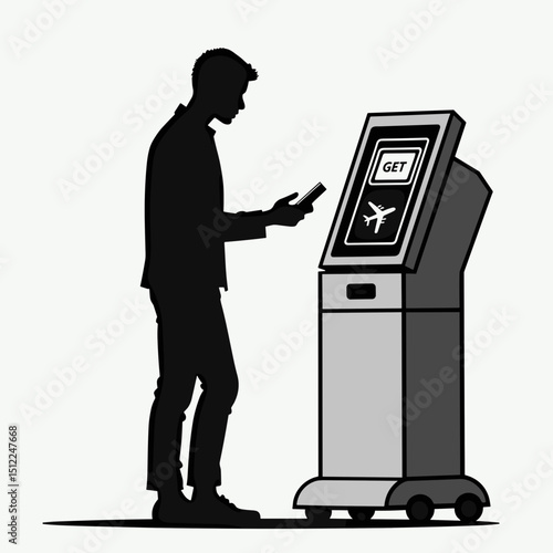 Man using self-service kiosk to check flight information