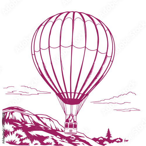Hot air balloon silhouette vector graphic illustration design outline logo.