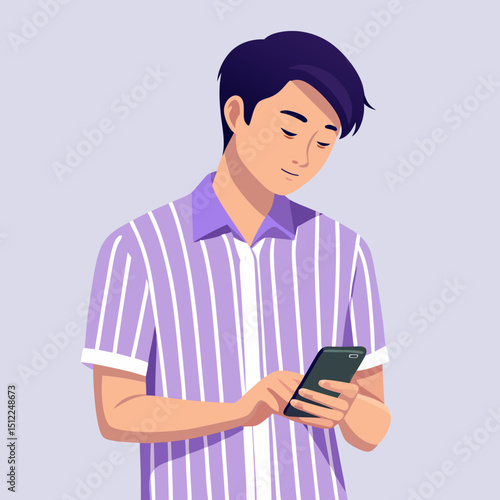Young Man Focused on His Mobile Phone Screen