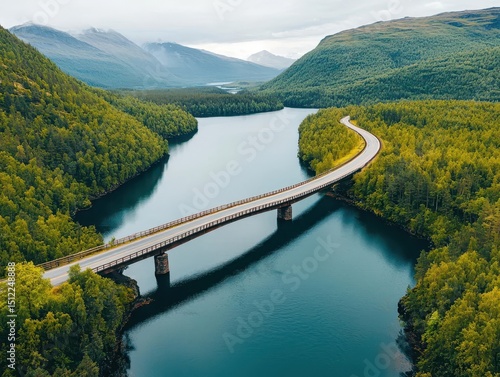 A winding bridge over a fjord, dramatic and aweinspiring road trip destination