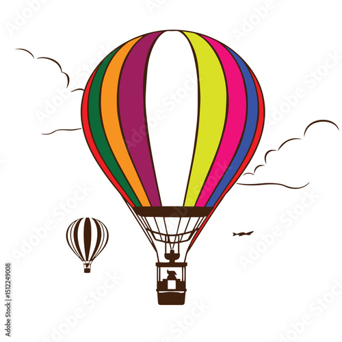 Hot air balloon silhouette vector graphic illustration design outline logo.