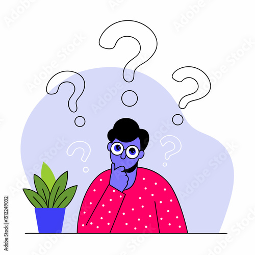 Confused Man Surrounded by Question Marks