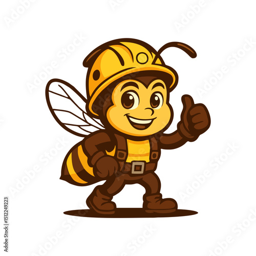 Cartoon bee construction worker giving a thumbs up