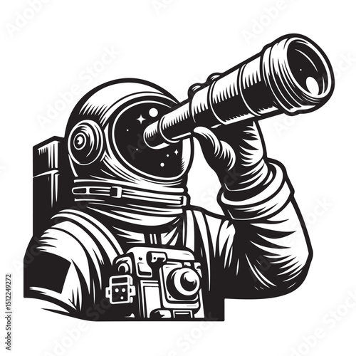 Astronaut looking through telescope vector illustration