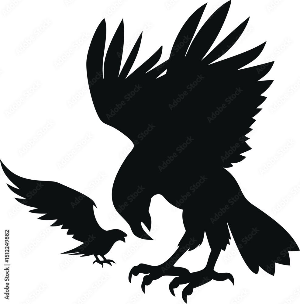 Obraz premium A Silhouette Depiction of Two Birds Interacting Against a Clean Transparent Backdrop Evoking a Sense of Wild Nature Free Flight and Unfettered Expression of Animal Instinct and Natural Beauty