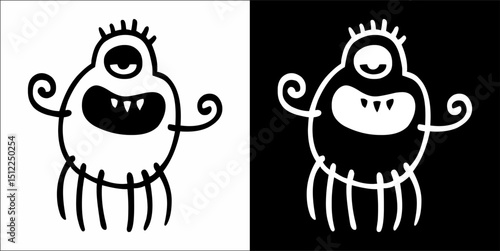 Monster cute hand drawn cartoon vintage style vector