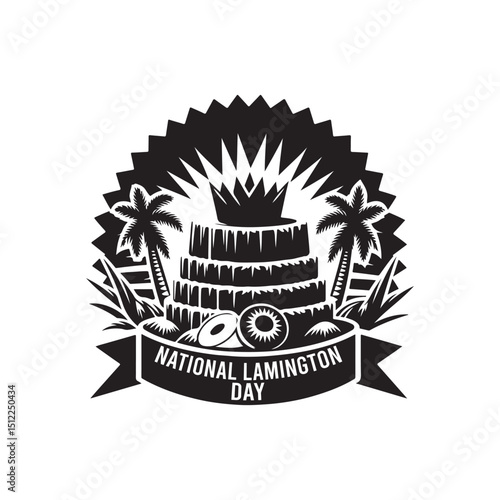 National Lamington Day Silhouette Vector Illustration, Solid White Background.