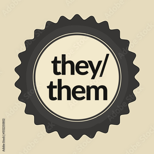 Circular badge with "they/them" text on a neutral background  
