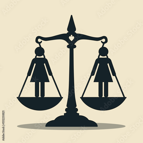 Balance scale with two women representing equality concept  