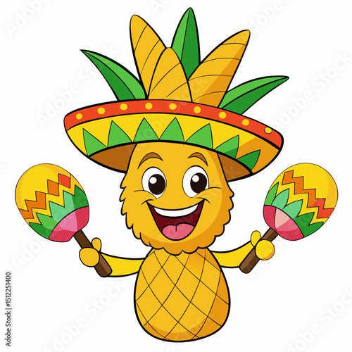 pineapple wearing a colorful sombrero