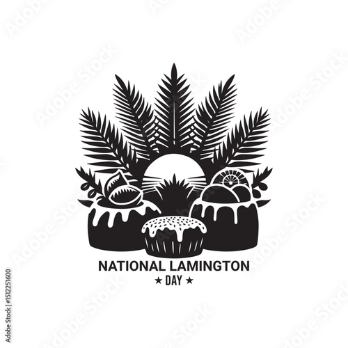 National Lamington Day Silhouette Vector Illustration, Solid White Background.