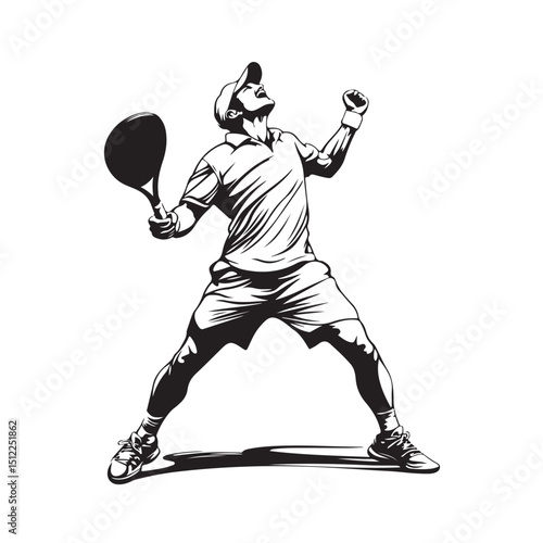 Vector illustration of a tennis athlete celebrating victory with a powerful expression of joy and triumph