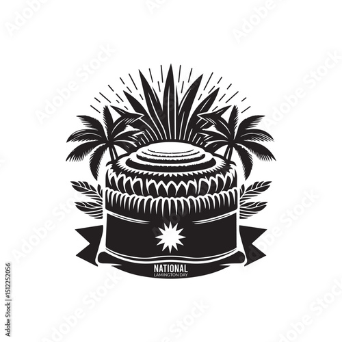 National Lamington Day Silhouette Vector Illustration, Solid White Background.