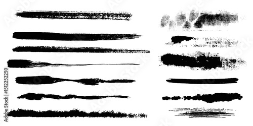 Abstract Ink Splatter, Drip, and Brush Stroke Texture Pack. Black Grunge Artistic Elements for Graphic Design, Digital Art, Backgrounds, Posters, and Creative Projects. Eps10
