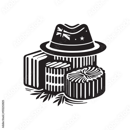 National Lamington Day Silhouette Vector Illustration, Solid White Background.