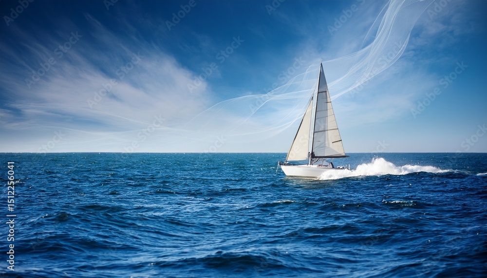 Obraz premium tranquil sailboat on blue waves with ethereal smoke effect