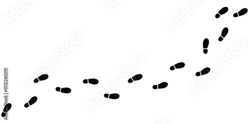 Footprints trail or shoe print path vector illustration. Footsteps, walking, journey, tracking, or navigation symbol for travel, hiking, or exploration. Black silhouette isolated on white background.