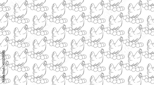 Simple Outlined Handdrawn Hen Pattern Background Illustration Design Template