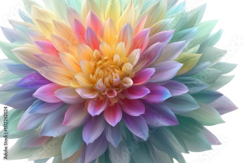 Pastel rainbow dahlia flower graphic isolated on white background