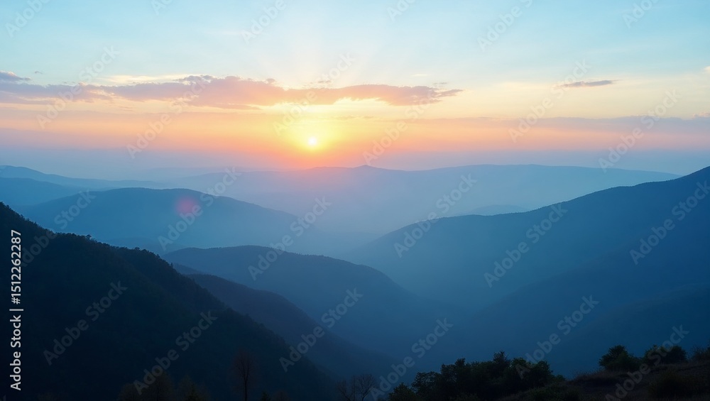 Obraz premium Majestic hilltop overlooking terraced tea gardens under cloudy skies in Sylhet, Bangladesh