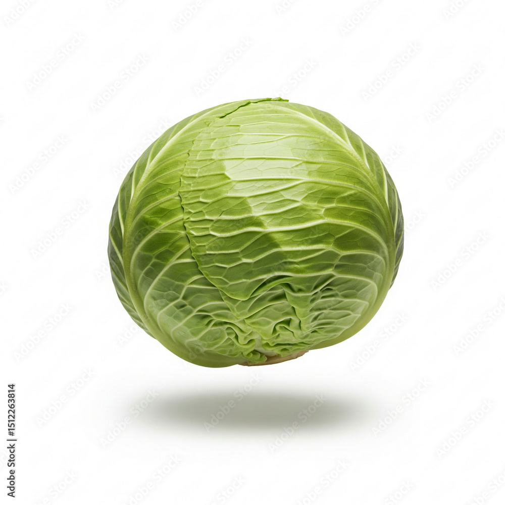 Fototapeta premium Floating Fresh Green Cabbage Isolated on White – Minimalist Product Photo