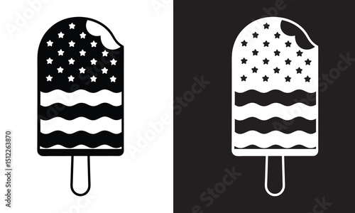 American Flag Popsicle black Vector silhouette illustration,4th of July set of elements. USA Independence Day theme  on white background
