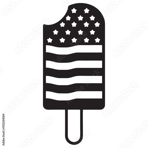 American Flag Popsicle black Vector silhouette illustration,4th of July set of elements. USA Independence Day theme  on white background
