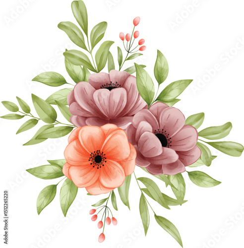 Maroon Flower Bouquet Arrangement With Green Leaves