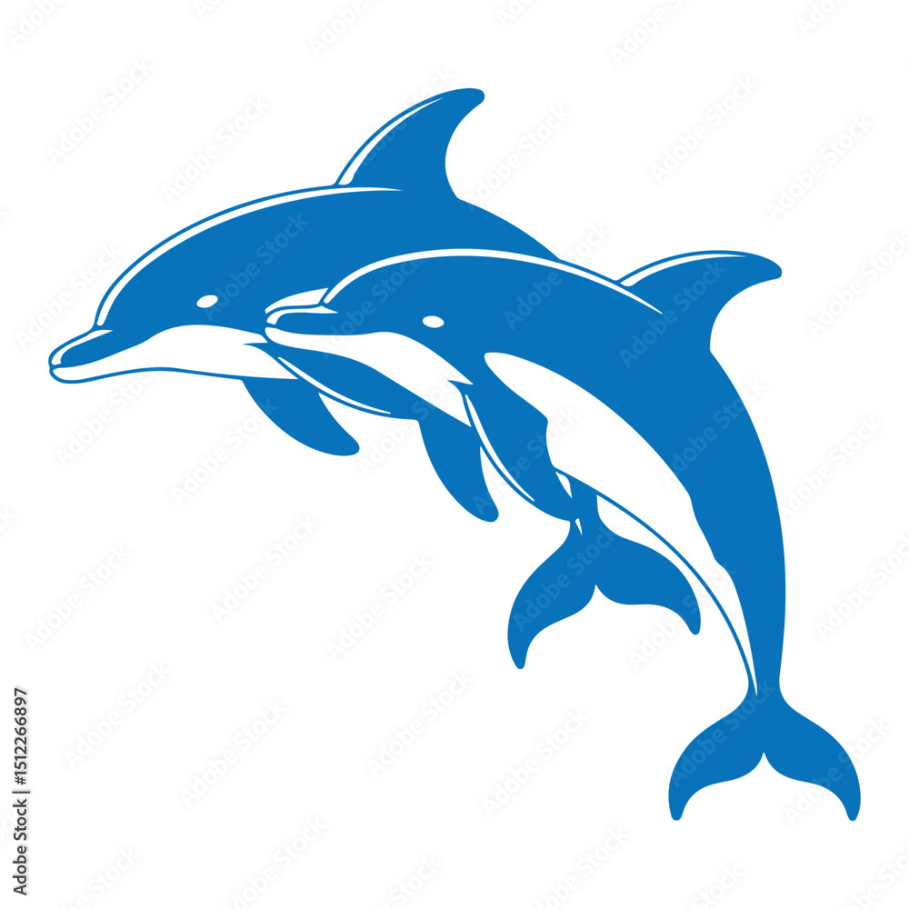 Fototapeta premium Two Dolphins Swimming Silhouette Vector