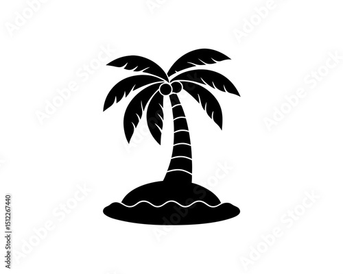 creative details Outline silhouette Cartoon palm tree on island icon vector illustration