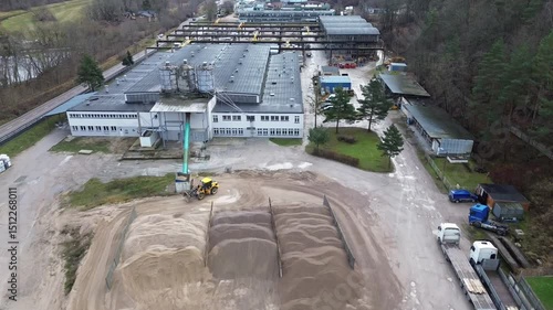 Material Handling Site with Loader Moving Sand and Gravel at an Organized Sorting Yard