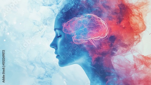 Serene Mind  Abstract Brain   Woman Profile