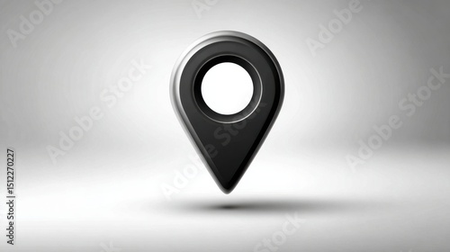 Free Download Minimal black 3D map pin icon on soft gray background with subtle shadow ideal for navigation apps, location service interfaces and branding for digital maps or delivery services - GFXLoad