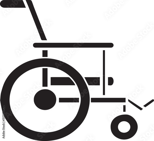 wheelchair, medical equipment, assistive device, mobility aid, black and white, minimalist, simplistic design, geometric shapes, clean lines
