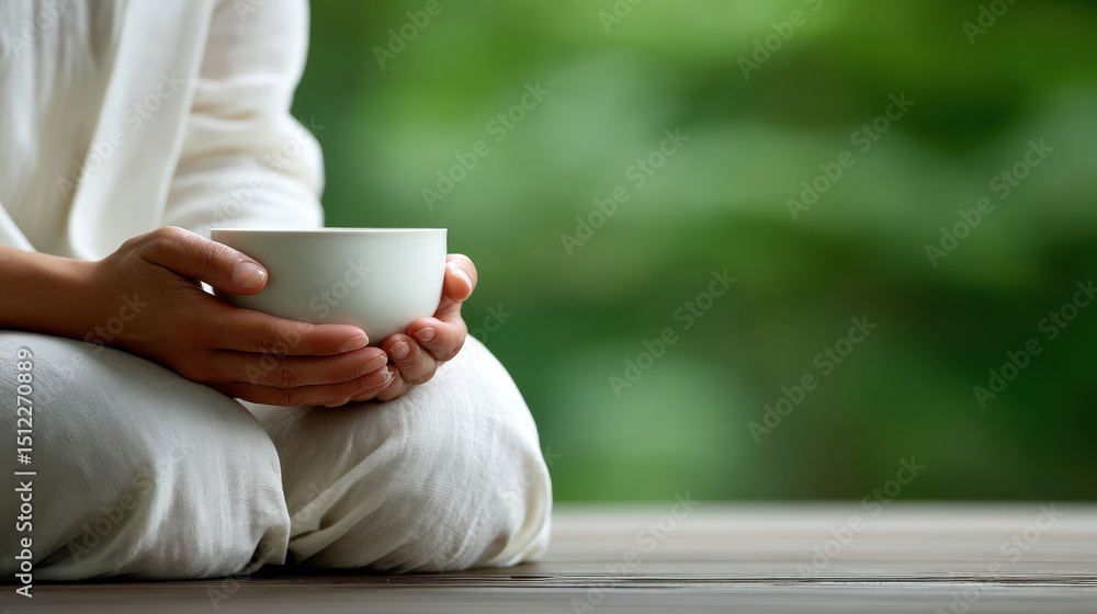Embracing tranquility while meditating in a serene zen garden with a gentle cup, fostering mindfulness and inner peace Embracing tranquility while meditating in a serene zen garden with a gentle cup, fostering mindfulness and inner peace
