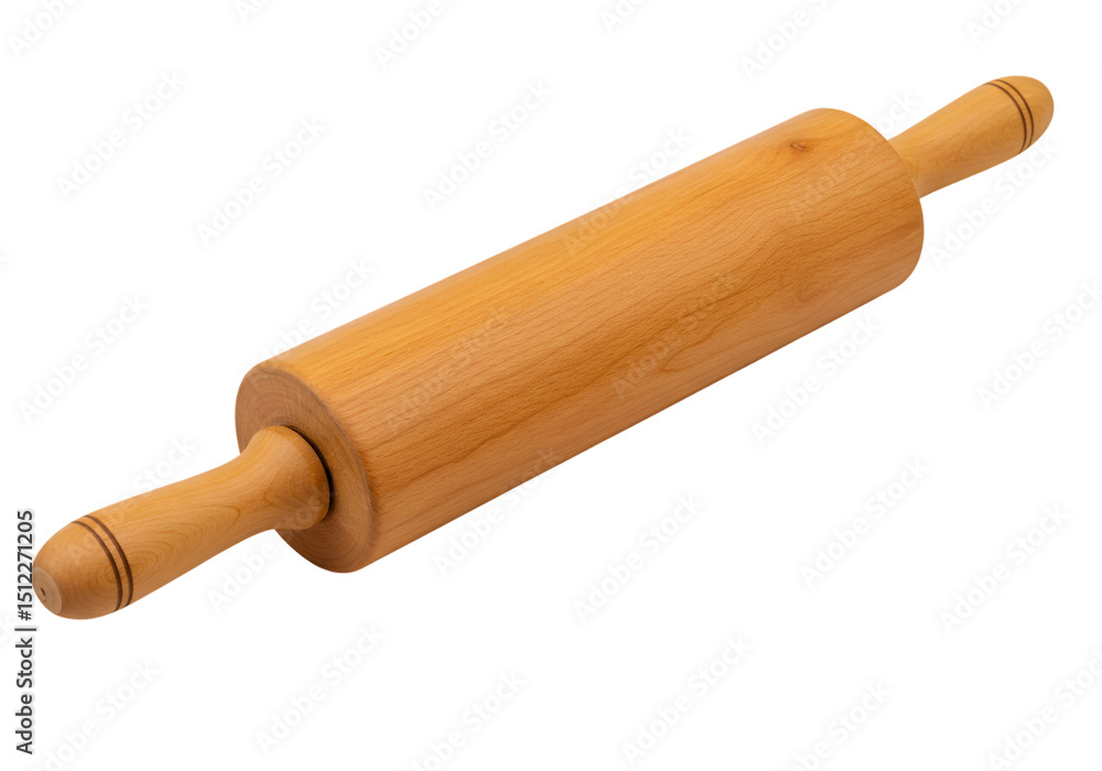 Classic Solid Wooden Rolling Pin with Polished Finish and Dual Handles Isolated on PNG Background. Classic Solid Wooden Rolling Pin with Polished Finish and Dual Handles Isolated on PNG Background.