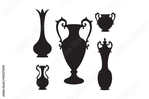 Vintage Vase Silhouettes Classic Ornamental Vector Set