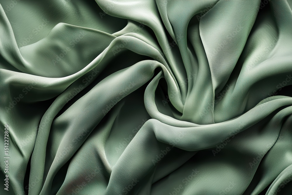 Fototapeta premium Elegant Green Satin Fabric with Soft Flowing Drapery Texture