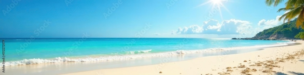 Sun-drenched empty beach, azure sky, fine sand , uninhabited, vacation Sun-drenched empty beach, azure sky, fine sand , uninhabited, vacation