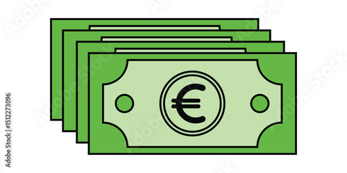 Euro Currency Bills Illustration of a Stack of Euro Banknotes