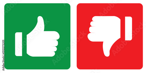 like and dislike icon. green thumb up and red thumb down round solid vector icons, like and dislike social media symbols. Hand like dislike icon.