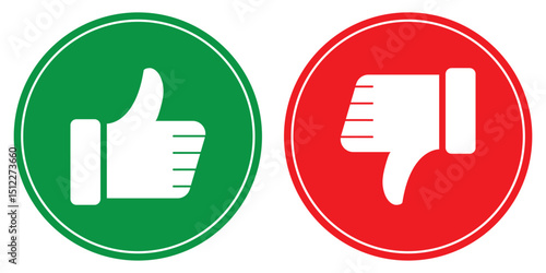 like and dislike icon. green thumb up and red thumb down round solid vector icons, like and dislike social media symbols. Hand like dislike icon.