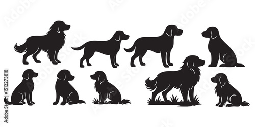 dog sitting silhouette set vector illustration